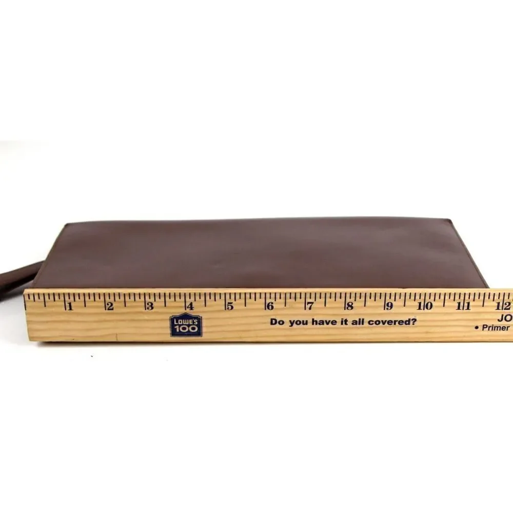 Vintage BROWN GENUINE LEATHER FLAP LONG CLUTCH WALLET ORGANIZER WRISTLET PURSE